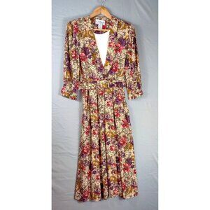 VTG 90s Dress DRJ Stevens by Carol Escritor Floral & Lace Pattern Matching Belt